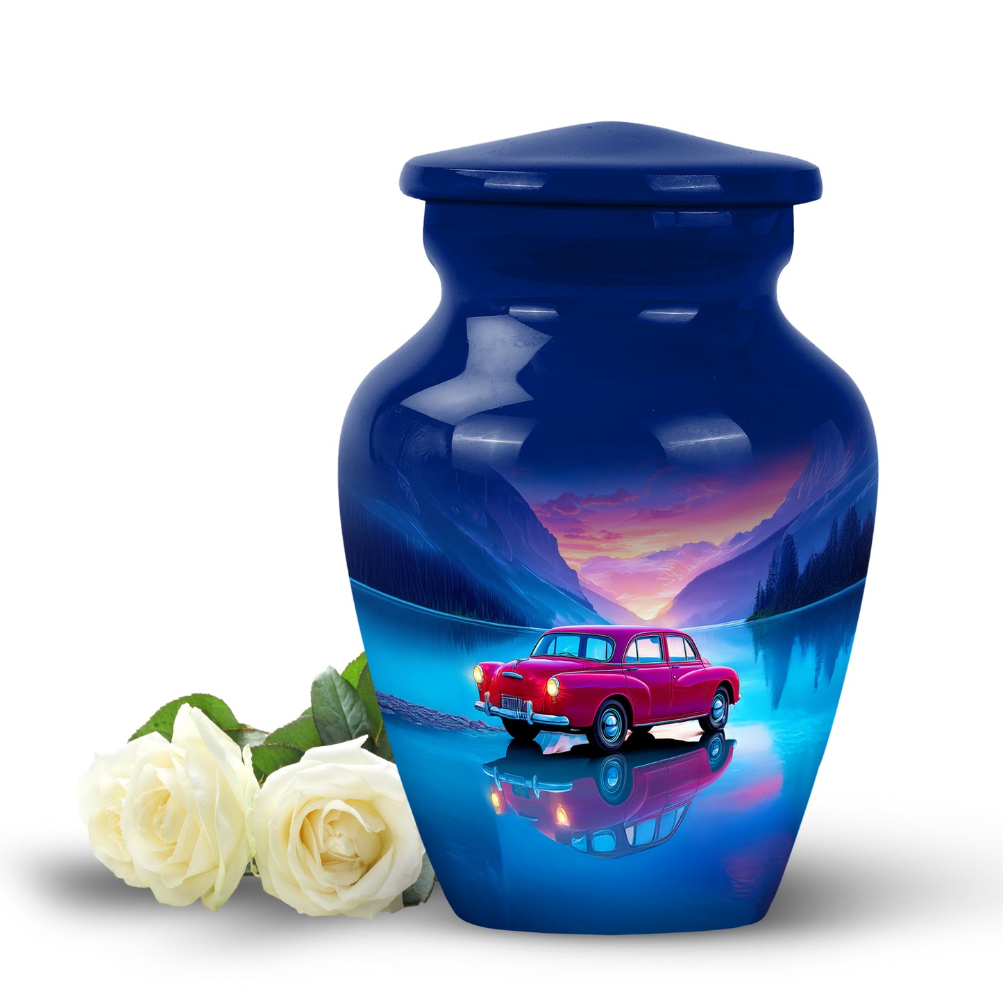 Timeless Blue Car Cremation Urn for Ashes - 10-inch, 200 cu in - Yatskia