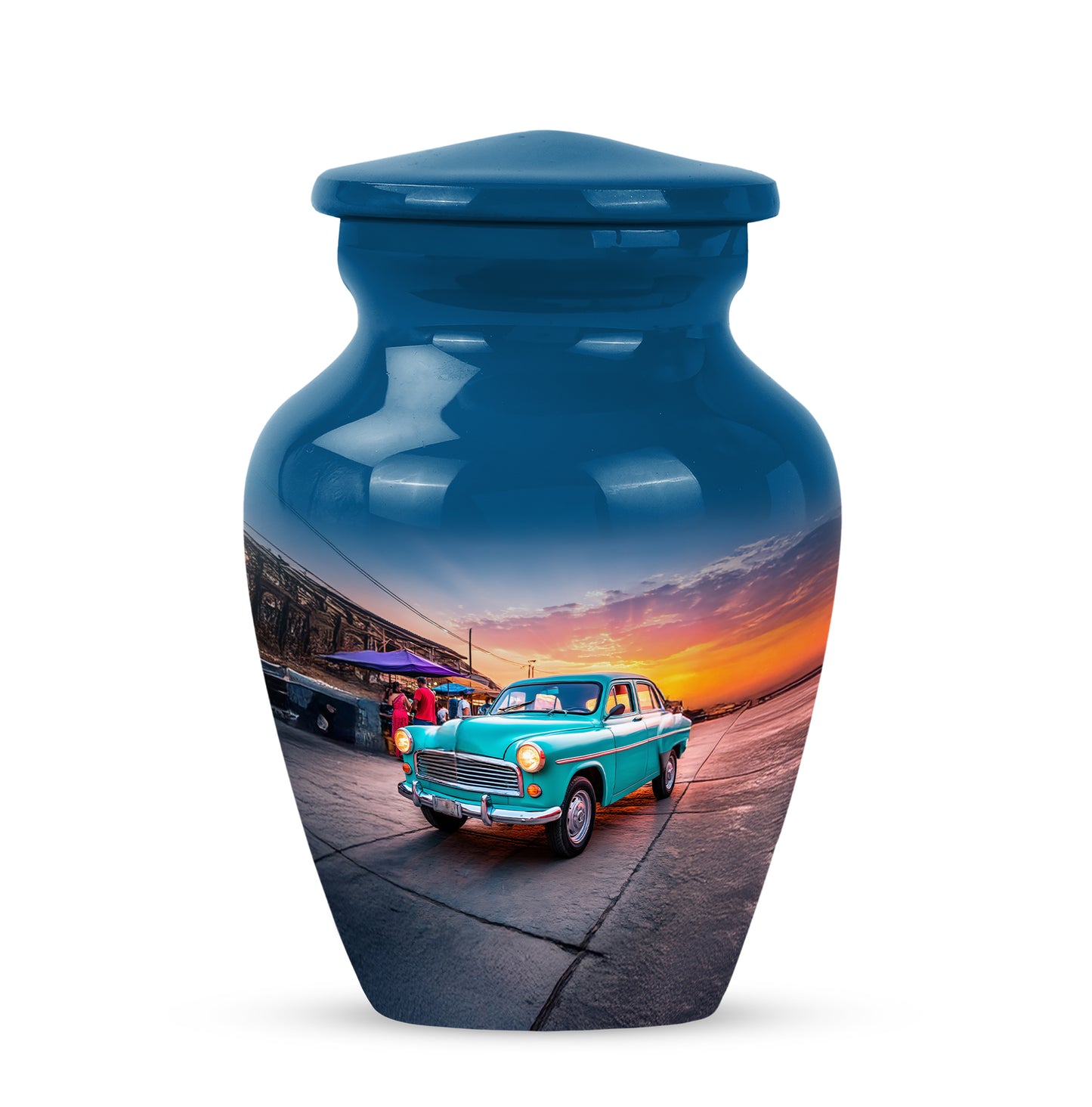 Blue Breathtaking Car Memorial Urn for Ashes - 10-inch, 200 cu in - Yatskia