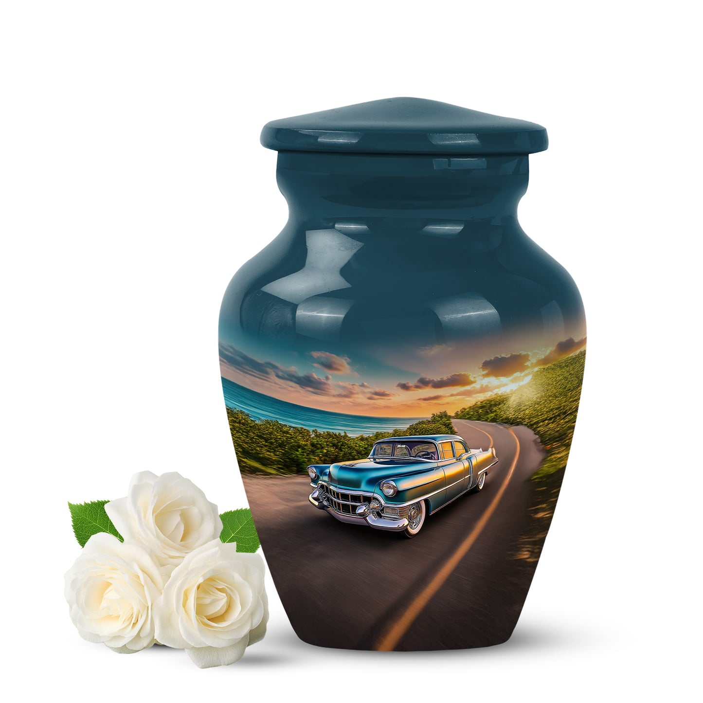 Blue Car Blessing Cremation Urns for Human Ashes - 10-inch, 200 cu in - Yatskia