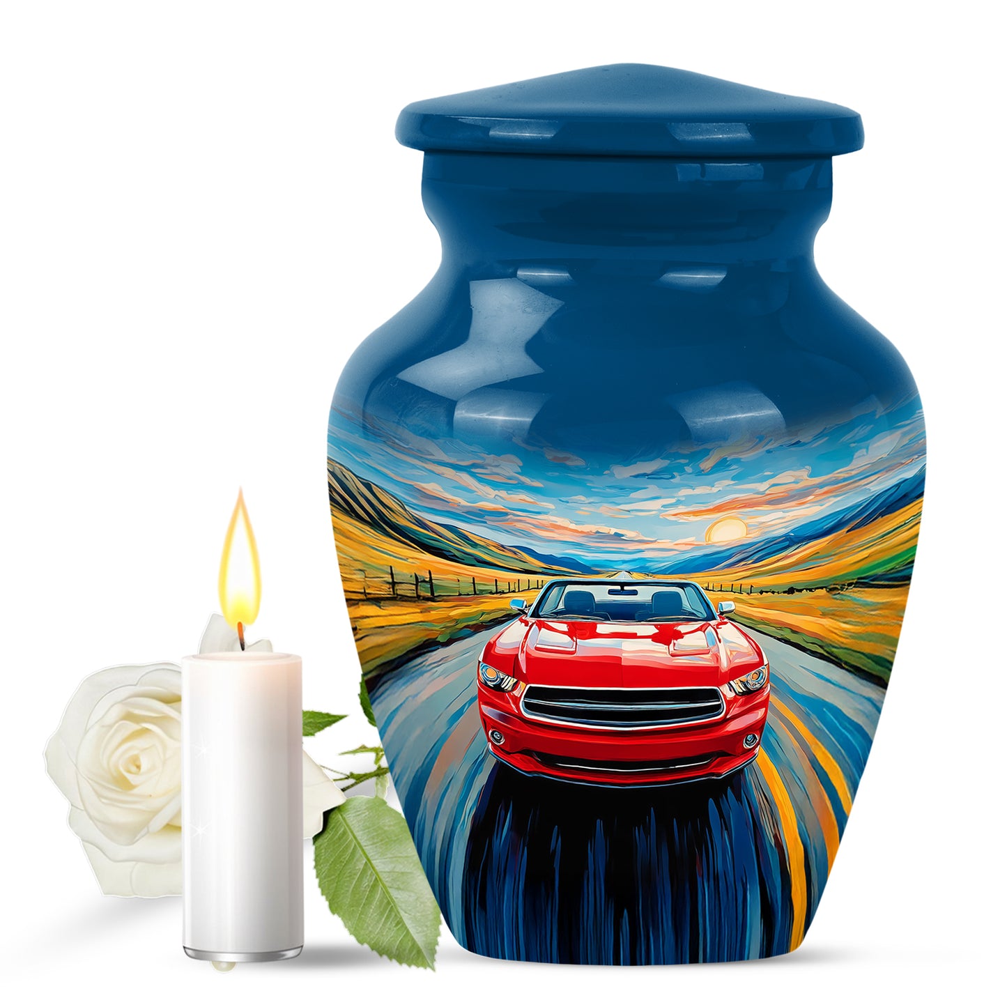 Radiant Car Memorial Cremation Urns - Blue 10-inch, 200 cu in - Yatskia