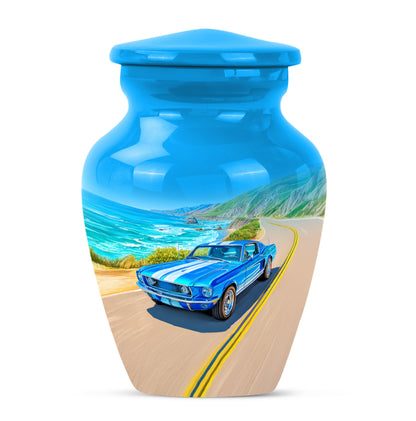 Personalized Blue Revered Car Cremation Urns for Human Ashes - 10-inch, 200 cu in - Yatskia