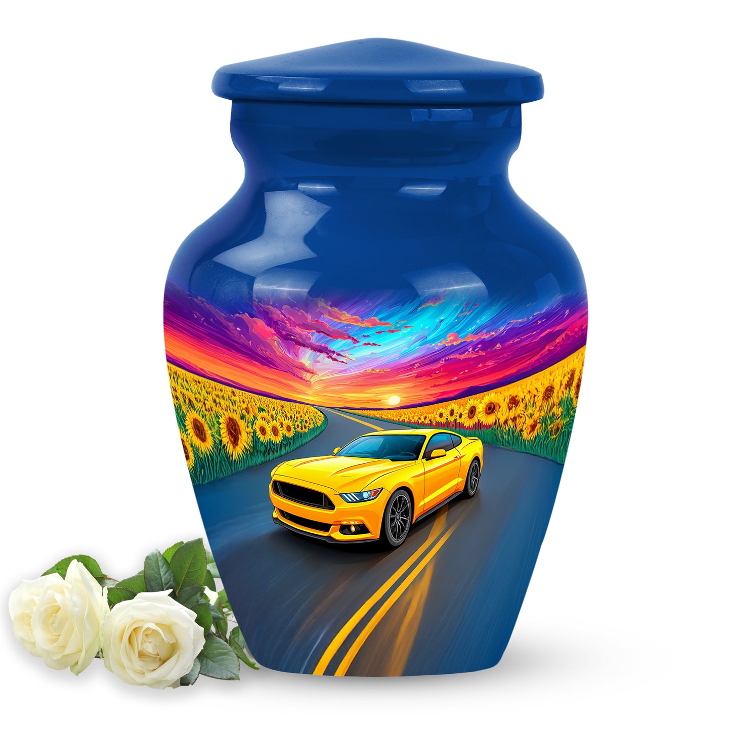 Dignified Blue Car Cremation Urn for Ashes - 10-inch, 200 cu in - Yatskia