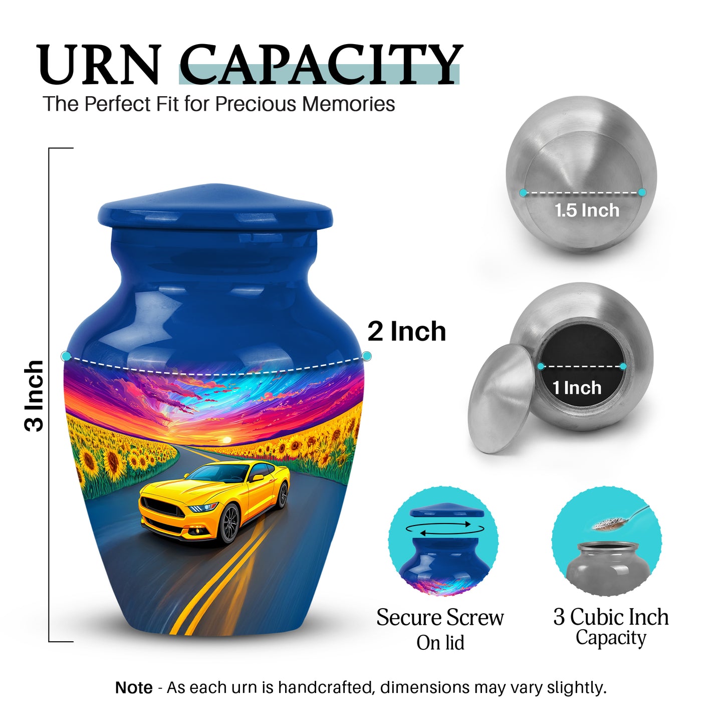Steel Blue Car Cremation Urn close-up of engraving and surface detail - traditional car engraving with hand-polished finish - mini keepsake memorial for portion of cremation ashes