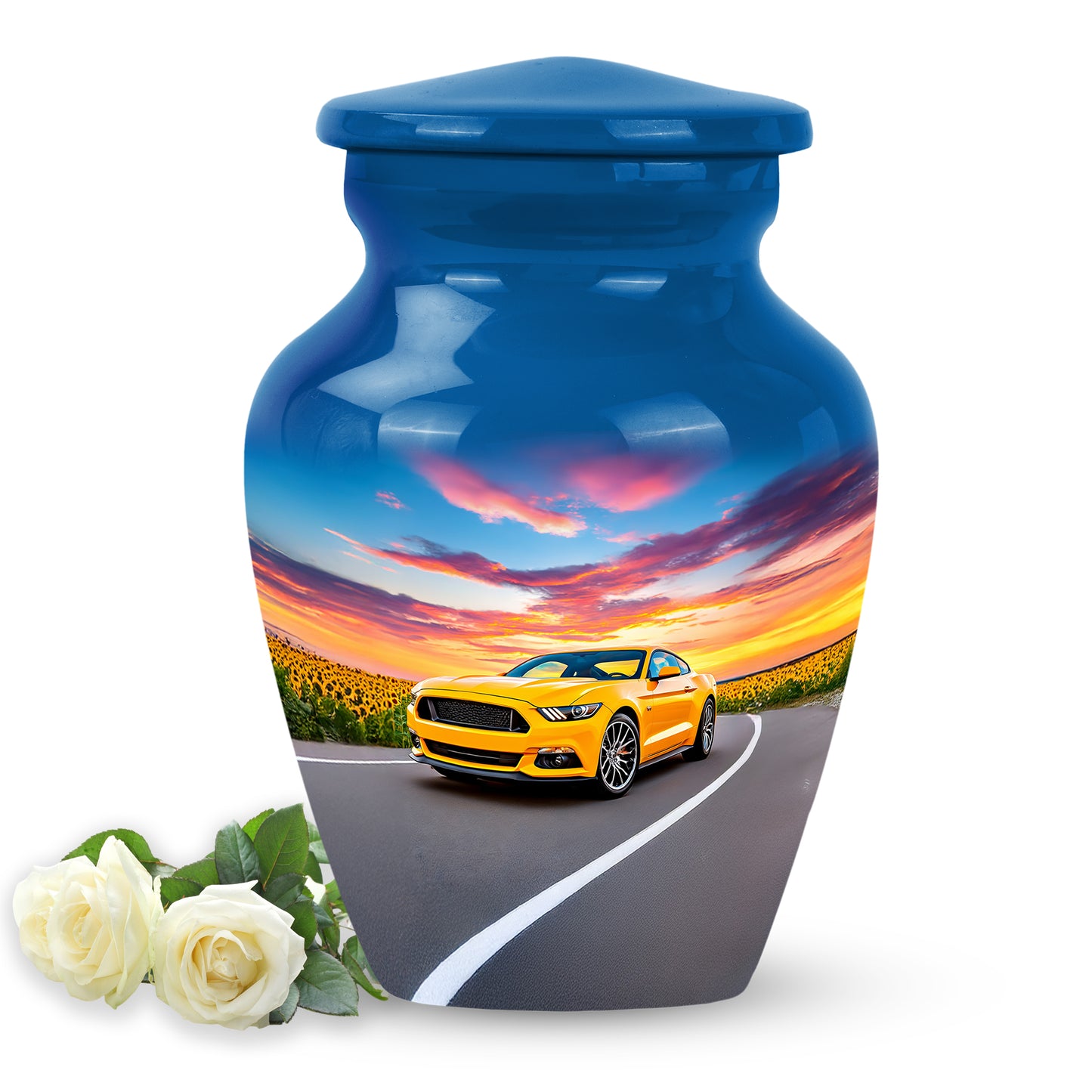 Personalized Magnificent Car Cremation Urns - Blue 10-inch, 200 cu in - Yatskia