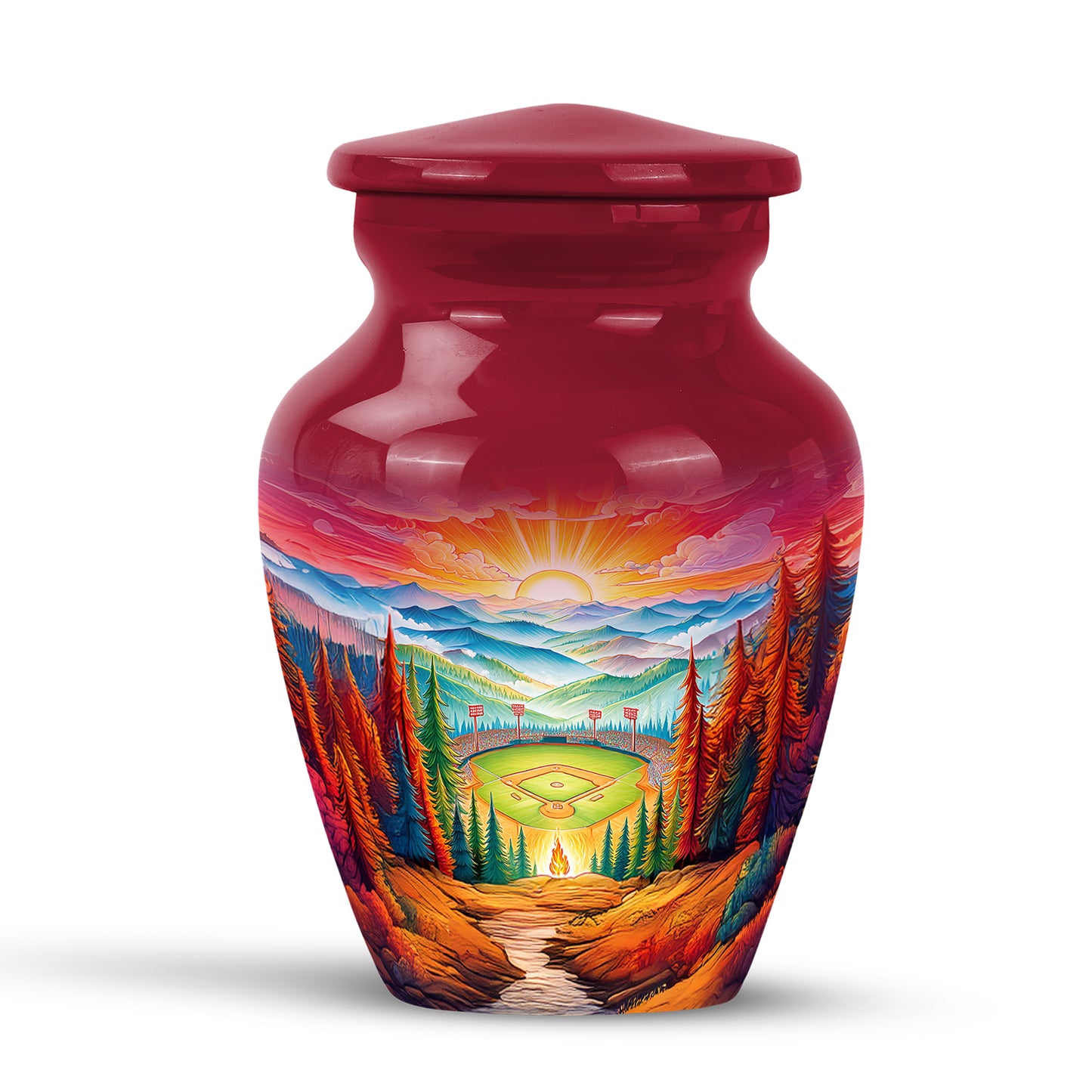 Personalized Baseball Cremation Urns - Eminent Red 10-inch, 200 cu in - Yatskia