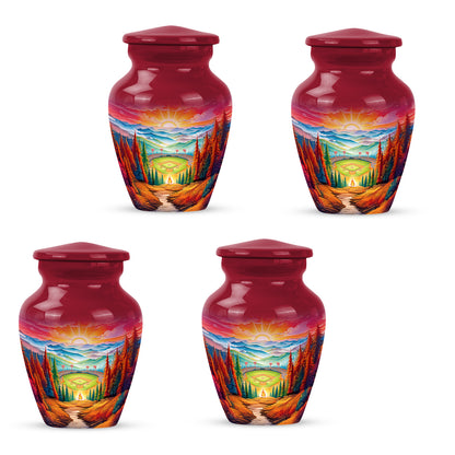Fiery Red Baseball Cremation Urn side profile showing urn shape - traditional baseball engraving with hand-polished finish - 10 inch aluminum urn for cremated remains