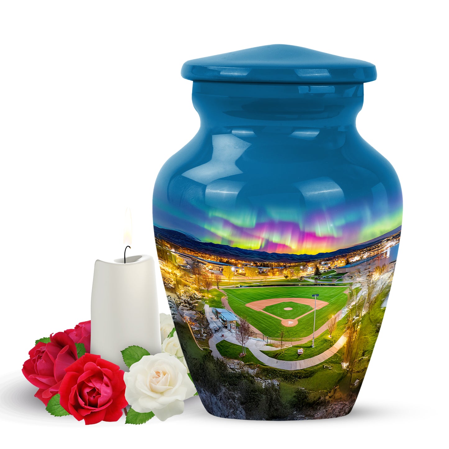 Personalized Blue Sovereign Baseball Cremation Urns for Human Ashes - 10-inch, 200 cu in - Yatskia