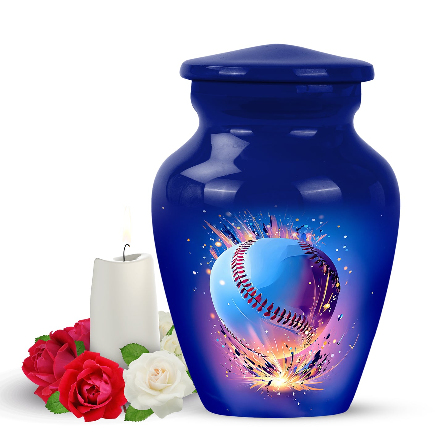 Blue Treasured Baseball Cremation Urns for Human Ashes - 10-inch, 200 cu in - Yatskia
