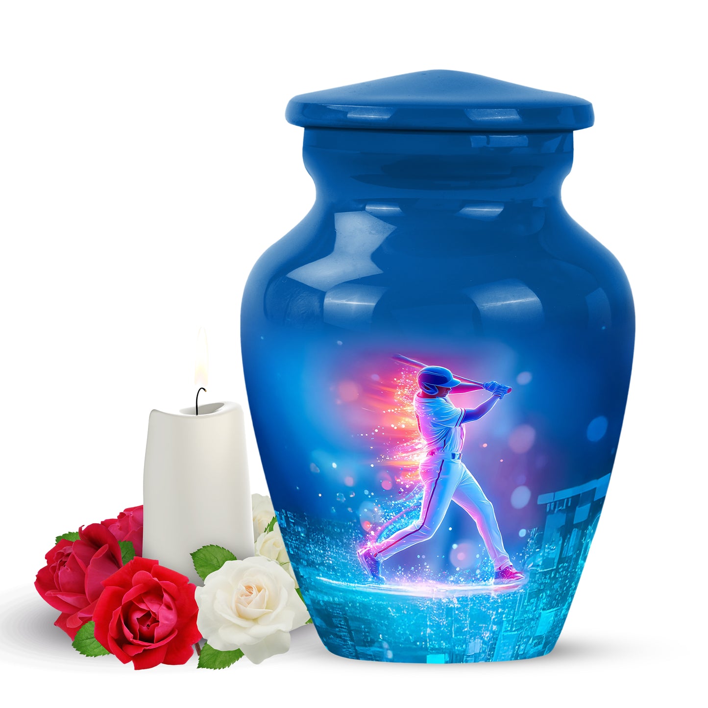 Luminous Blue Baseball Honor Urn for Human Ashes - 10-inch, 200 cu in - Yatskia