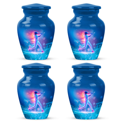 Royal Blue Baseball Cremation Urn side profile showing urn shape - elegant classic baseball relief with fine detailing - 10 inch aluminum urn for cremated remains