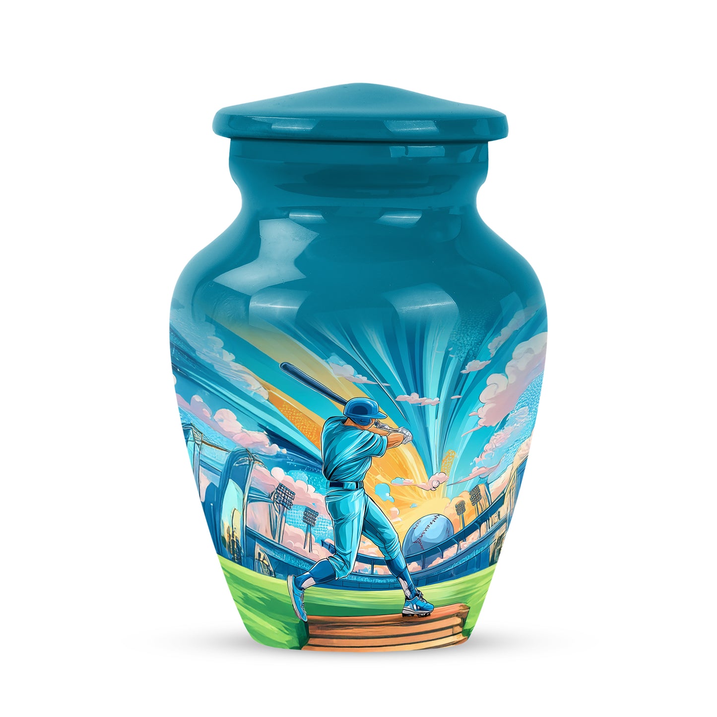 Inspiring Teal Baseball Farewell Urn for Human Ashes - 10-inch, 200 cu in - Yatskia