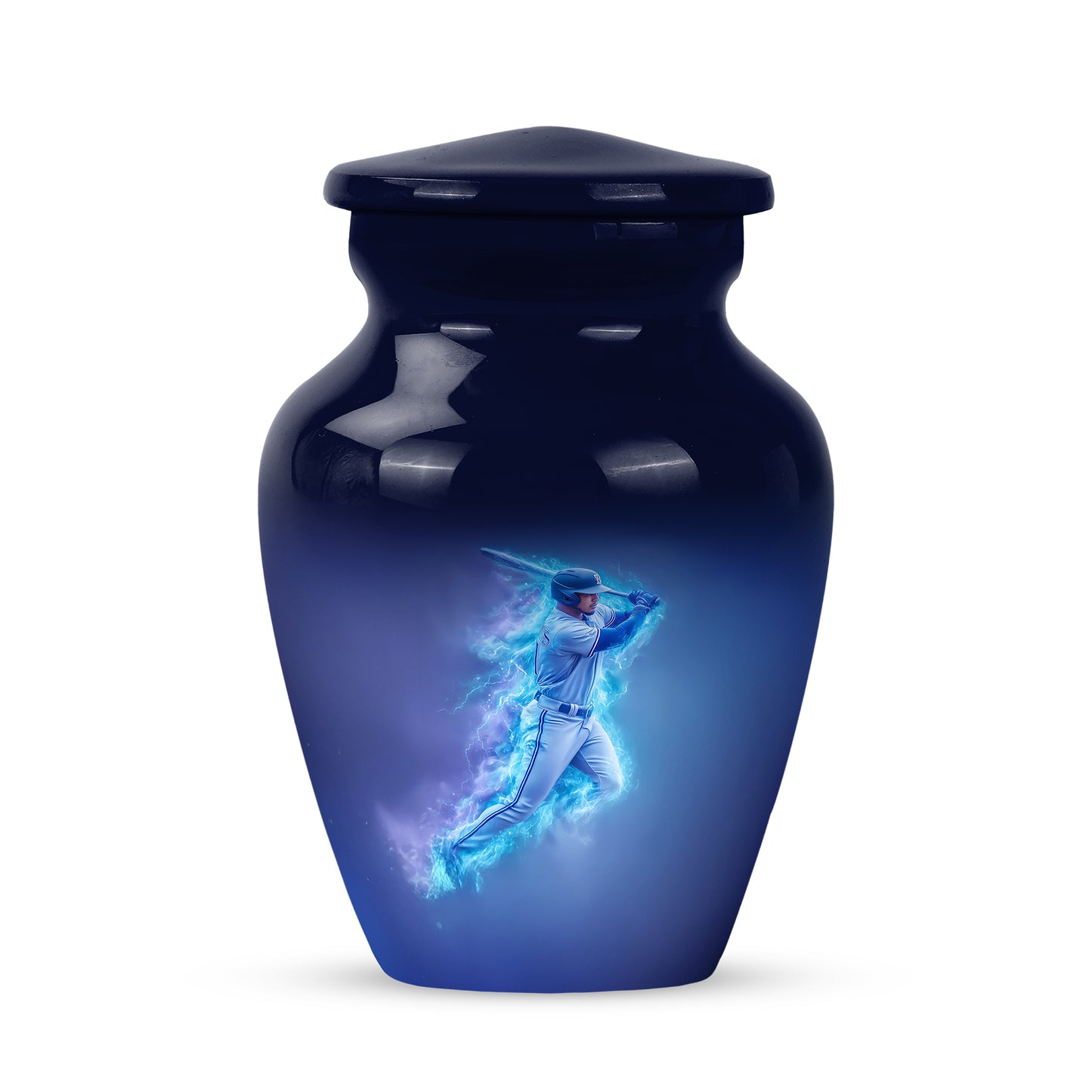 Resplendent Blue Baseball Cremation Urn for Ashes - 10-inch, 200 cu in - Yatskia