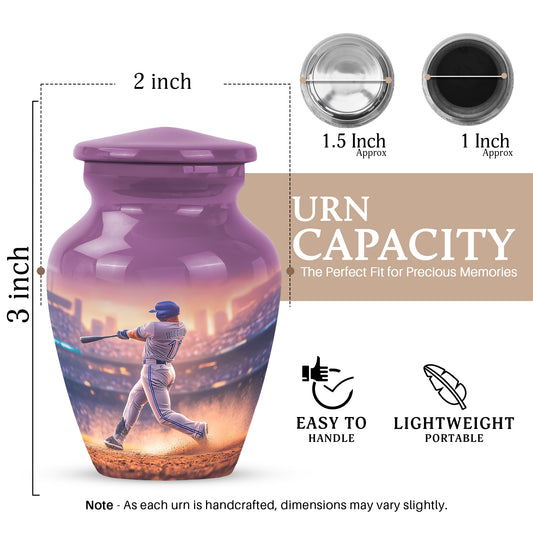 Petal Pink Baseball Cremation Urn close-up of engraving and surface detail - traditional baseball engraving with hand-polished finish - mini keepsake memorial for portion of cremation ashes