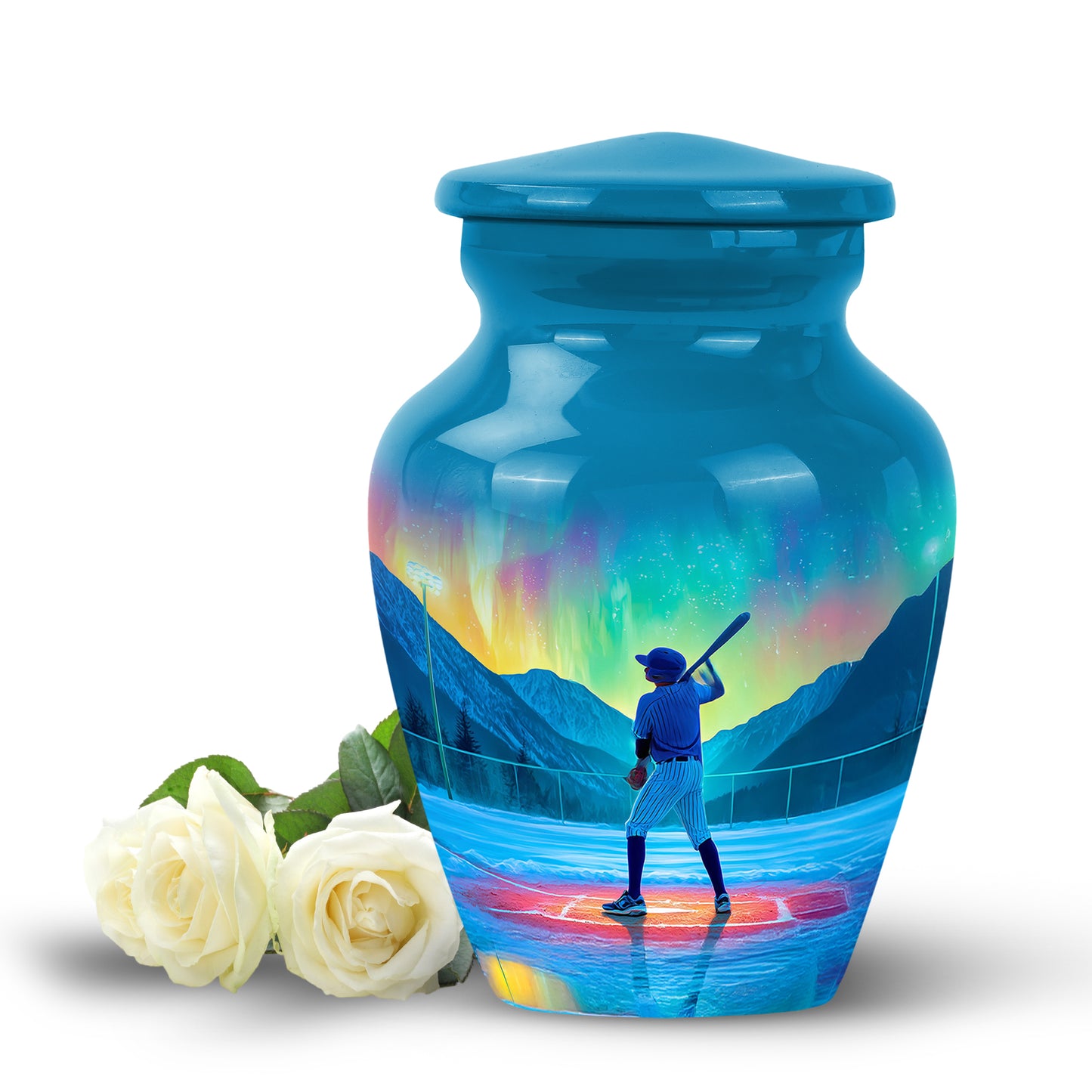 Personalized Blue Baseball Cremation Urns for Ashes - Transcendent 10-inch - Yatskia