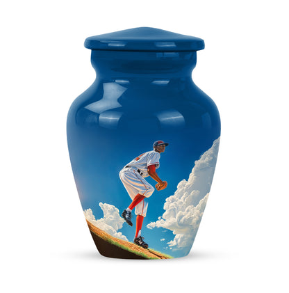 Personalized Baseball Cremation Urns - Pristine Blue 10-inch, 200 cu in - Yatskia