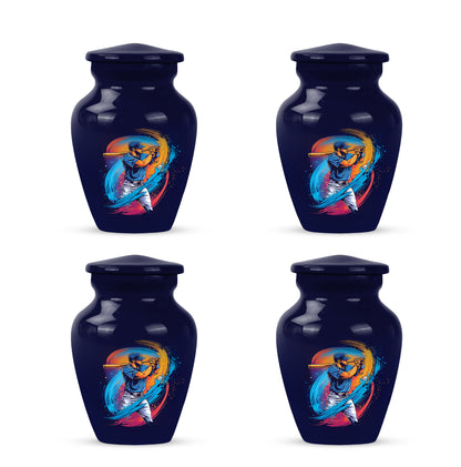 Cobalt Blue Baseball Cremation Urn side profile showing urn shape - traditional baseball engraving with hand-polished finish - 10 inch aluminum urn for cremated remains