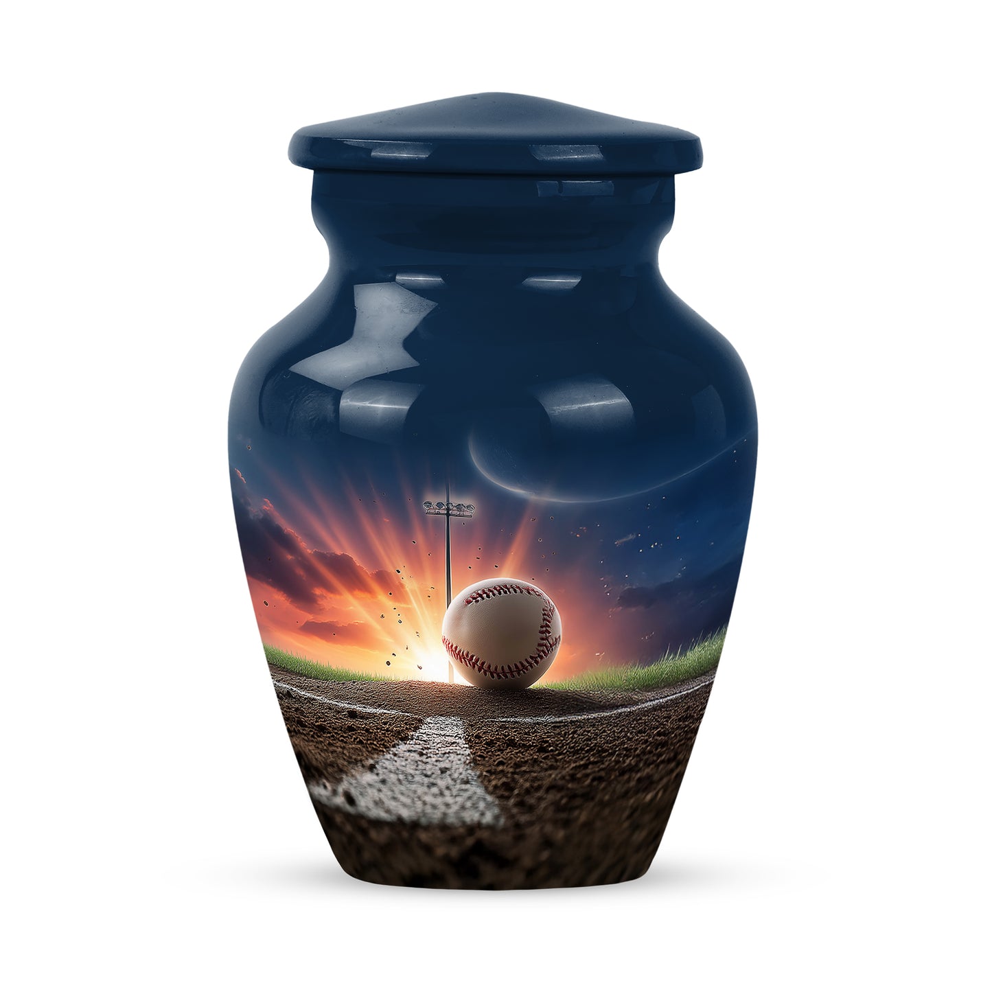 Blue Exquisite Baseball Memorial Urn for Ashes - 10-inch, 200 cu in - Yatskia