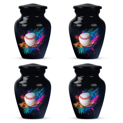 Jet Black Baseball Cremation Urn side profile showing urn shape - timeless baseball motif etched into premium metal - 10 inch aluminum urn for cremated remains