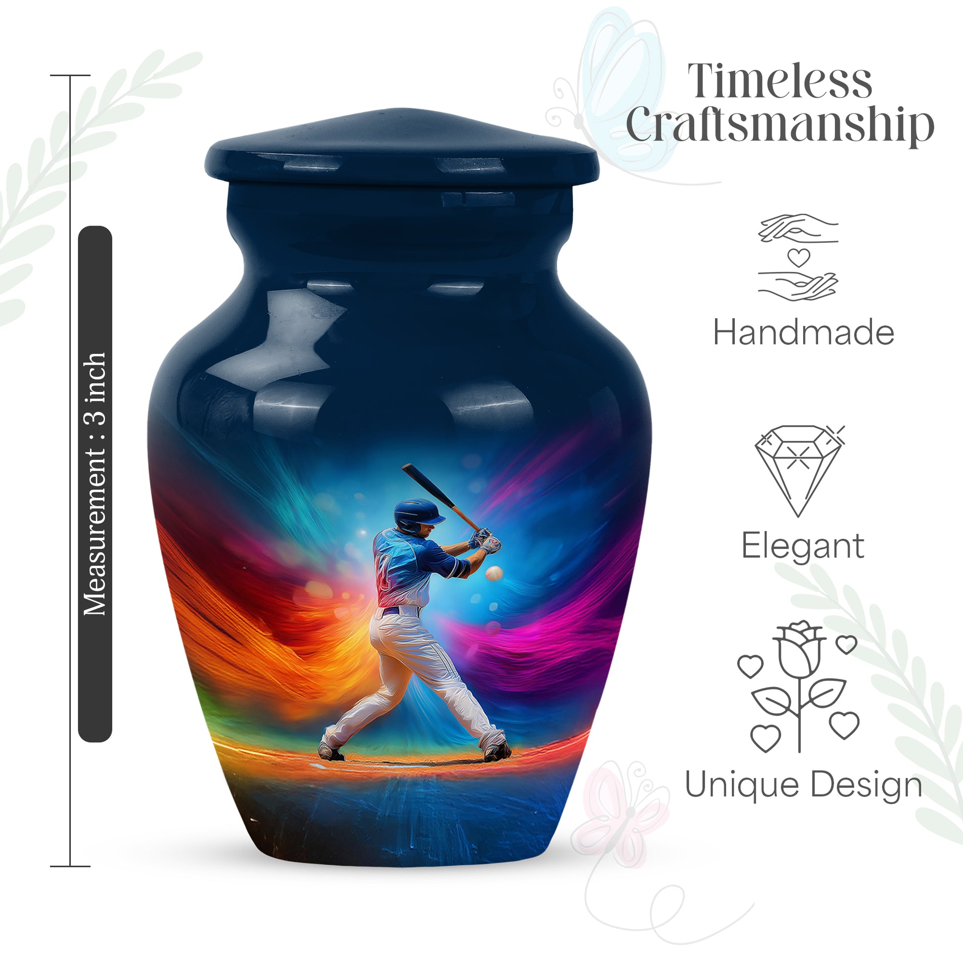 Pastel Blue Baseball Cremation Urn close-up of engraving and surface detail - timeless baseball motif etched into premium metal - mini keepsake memorial for portion of cremation ashes
