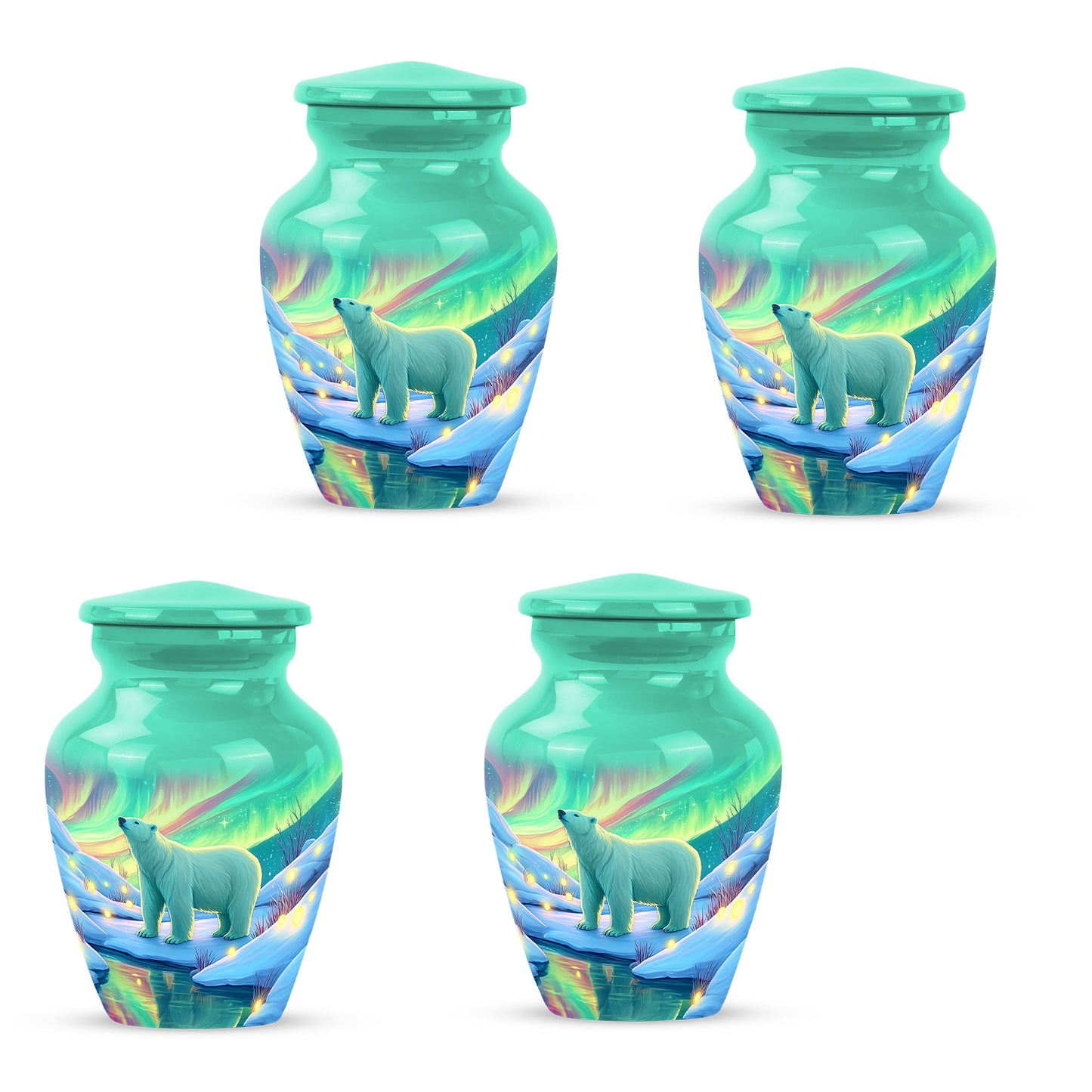 Jewel Teal Bear Cremation Urn side profile showing urn shape - timeless bear motif etched into premium metal - 10 inch aluminum urn for cremated remains