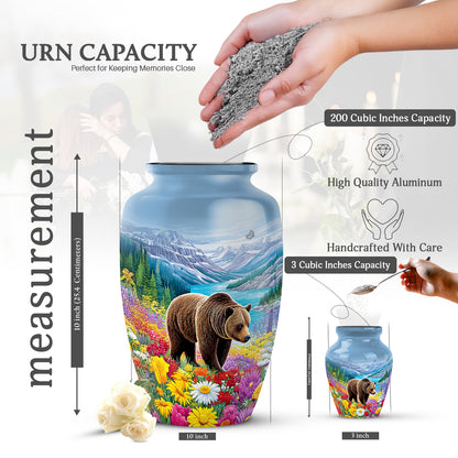 Azure Bear Cremation Urn close-up of engraving and surface detail - timeless bear motif etched into premium metal - mini keepsake memorial for portion of cremation ashes