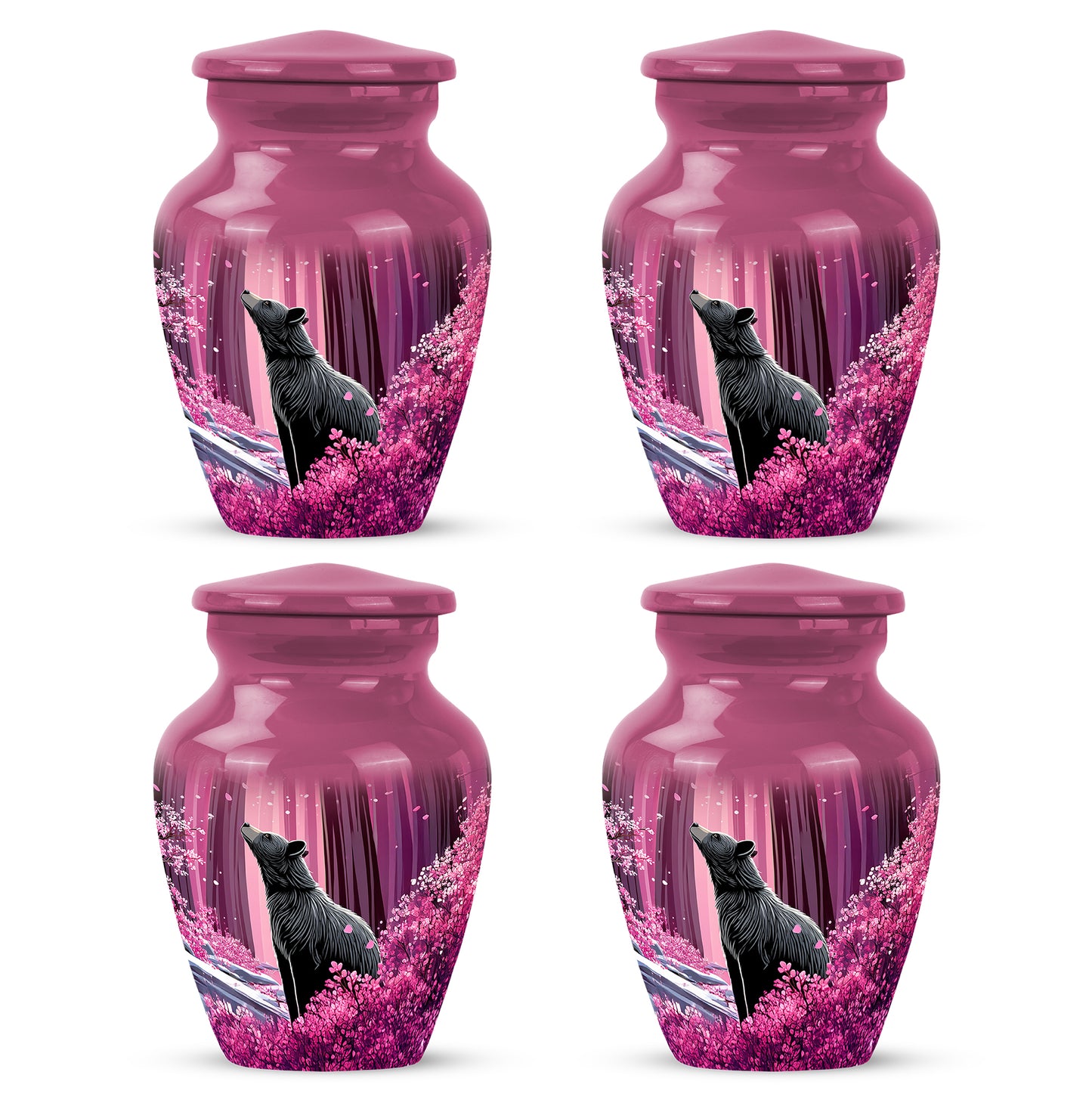 Salmon Pink Bear Cremation Urn side profile showing urn shape - elegant classic bear relief with fine detailing - 10 inch aluminum urn for cremated remains