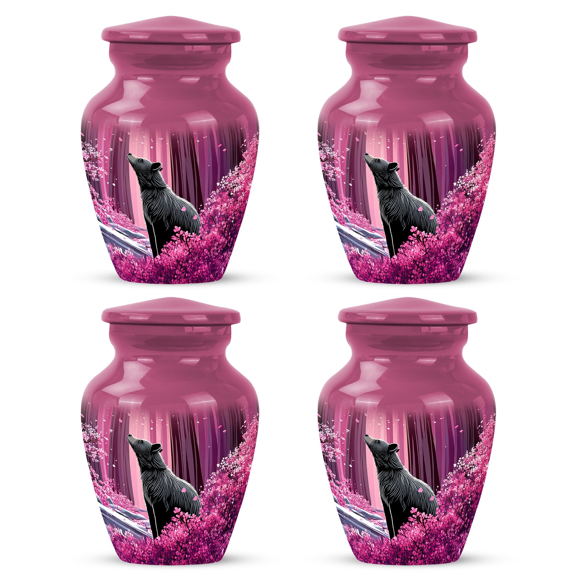 Salmon Pink Bear Cremation Urn side profile showing urn shape - elegant classic bear relief with fine detailing - 10 inch aluminum urn for cremated remains