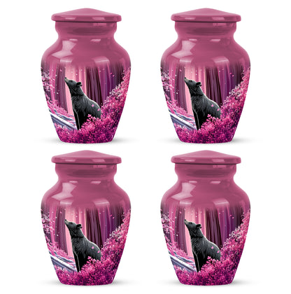 Salmon Pink Bear Cremation Urn side profile showing urn shape - elegant classic bear relief with fine detailing - 10 inch aluminum urn for cremated remains
