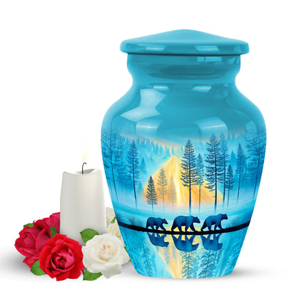 Personalized Teal Heavenly Bear Cremation Urns for Human Ashes - 10-inch, 200 cu in - Yatskia