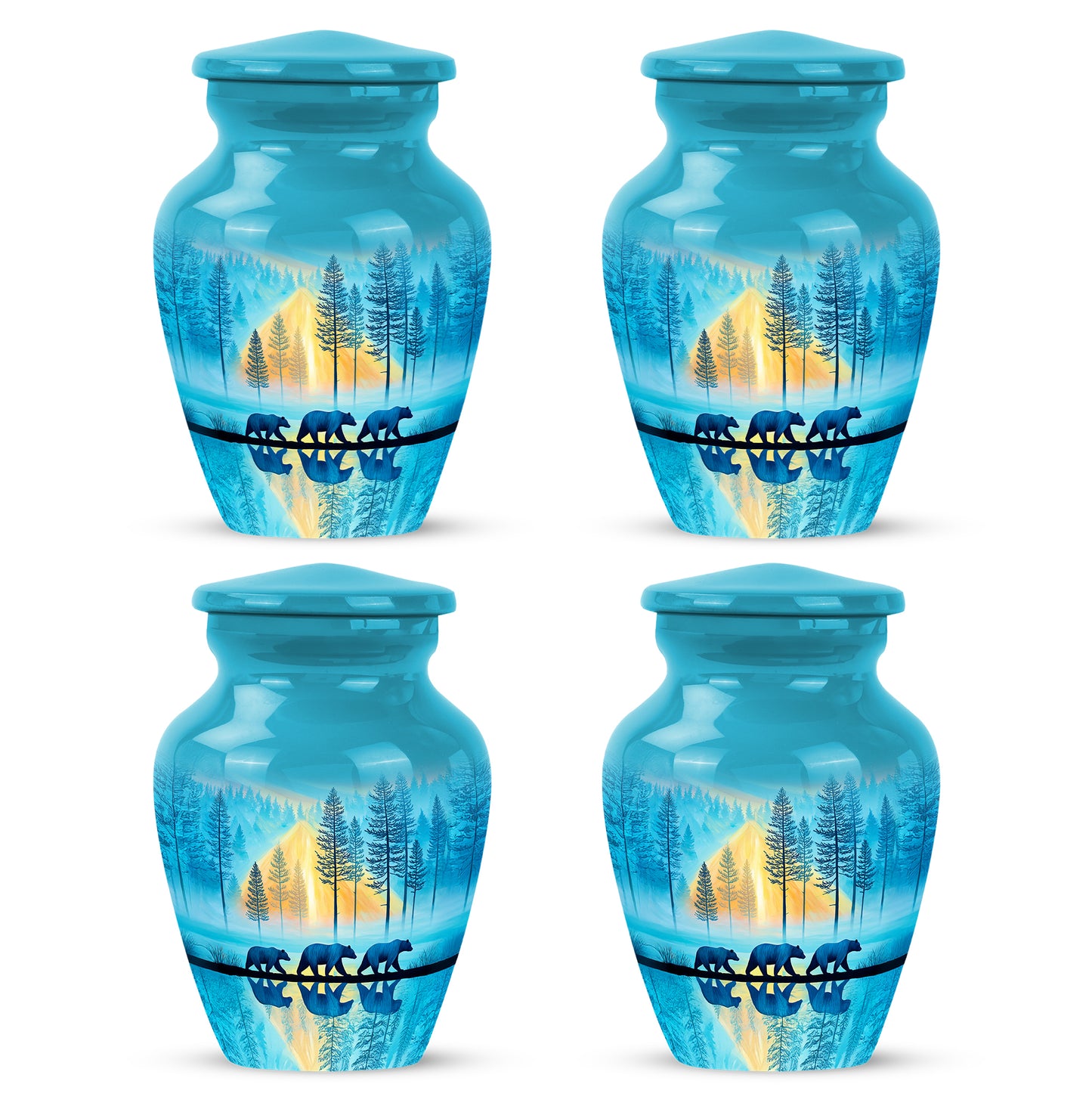 Deep Teal Bear Cremation Urn side profile showing urn shape - elegant classic bear relief with fine detailing - 10 inch aluminum urn for cremated remains