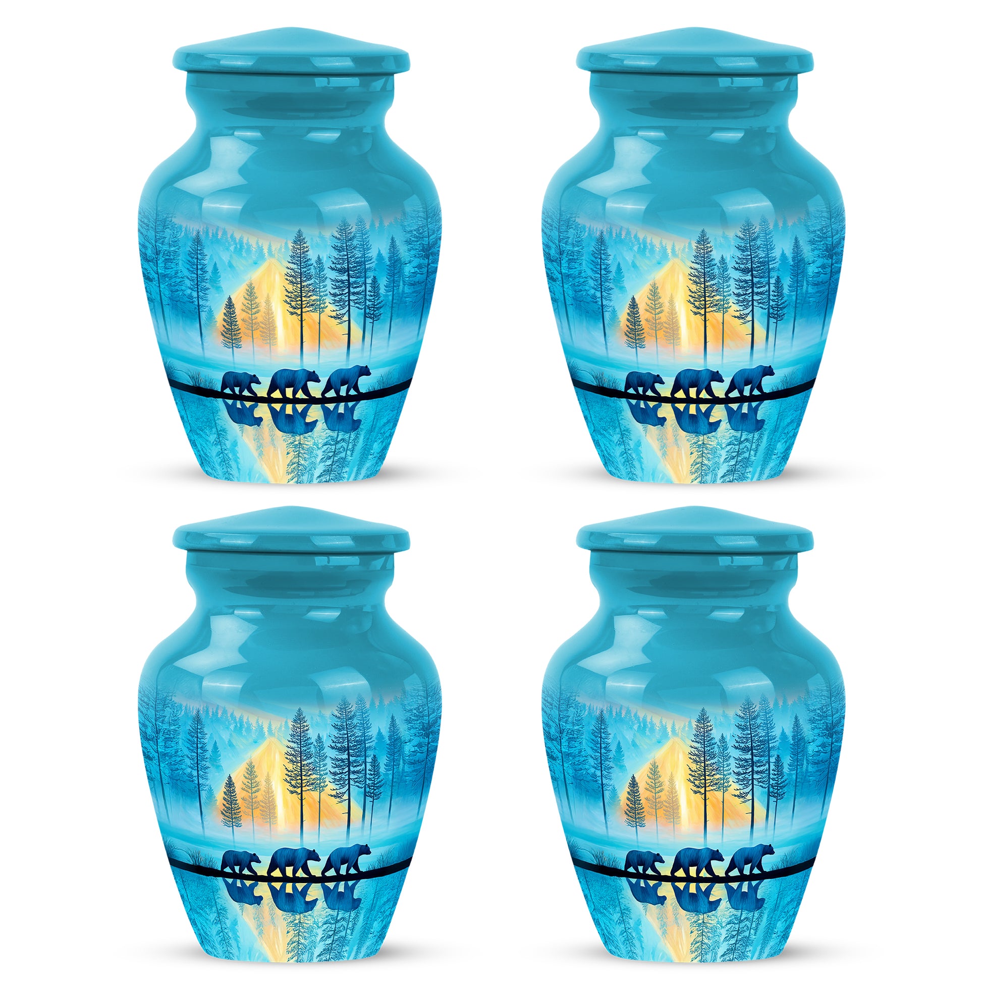 Deep Teal Bear Cremation Urn side profile showing urn shape - elegant classic bear relief with fine detailing - 10 inch aluminum urn for cremated remains