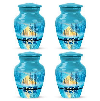 Deep Teal Bear Cremation Urn side profile showing urn shape - elegant classic bear relief with fine detailing - 10 inch aluminum urn for cremated remains