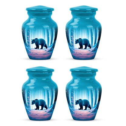 Cool Teal Bear Cremation Urn side profile showing urn shape - timeless bear motif etched into premium metal - 10 inch aluminum urn for cremated remains