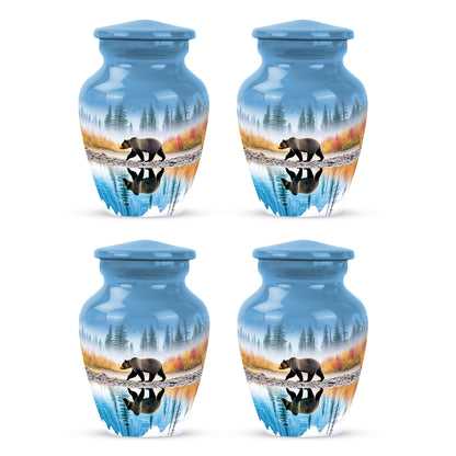 Azure Bear Cremation Urn side profile showing urn shape - timeless bear motif etched into premium metal - 10 inch aluminum urn for cremated remains