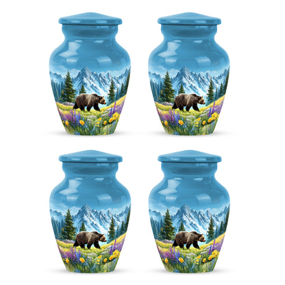 Sky Blue Bear Cremation Urn side profile showing urn shape - timeless bear motif etched into premium metal - 10 inch aluminum urn for cremated remains