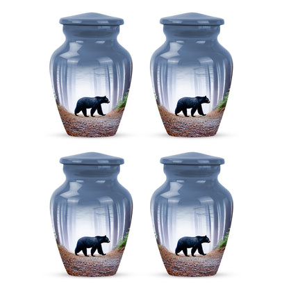 Cobalt Blue Bear Cremation Urn side profile showing urn shape - traditional bear engraving with hand-polished finish - 10 inch aluminum urn for cremated remains
