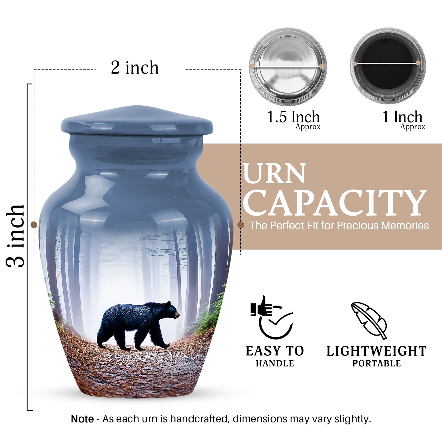 Vivid Blue Bear Cremation Urn close-up of engraving and surface detail - traditional bear engraving with hand-polished finish - mini keepsake memorial for portion of cremation ashes