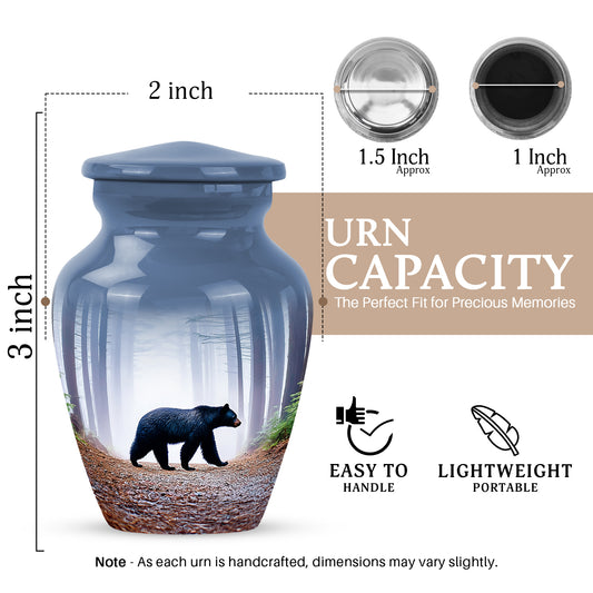 Vivid Blue Bear Cremation Urn close-up of engraving and surface detail - traditional bear engraving with hand-polished finish - mini keepsake memorial for portion of cremation ashes