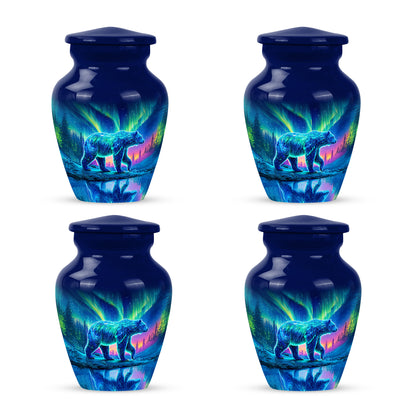Slate Blue Bear Cremation Urn side profile showing urn shape - classic sculpted bear pattern on smooth aluminum - 10 inch aluminum urn for cremated remains