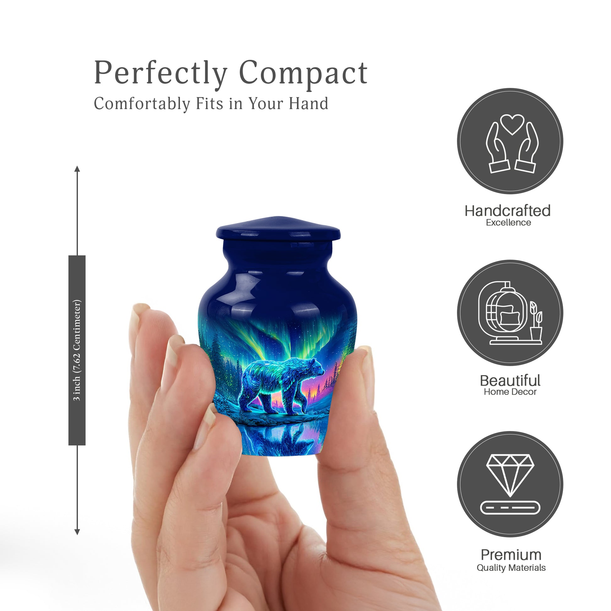 Royal Blue Bear Cremation Urn close-up of engraving and surface detail - elegant classic bear relief with fine detailing - mini keepsake memorial for portion of cremation ashes