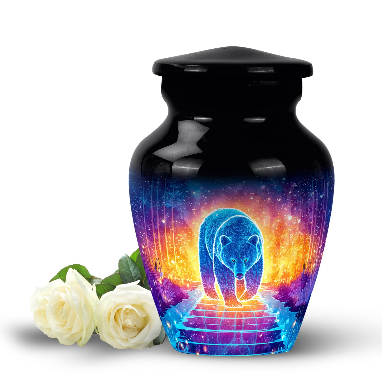 Harmonious Bear Cremation Urns for Human Ashes - Black 10-inch - Yatskia