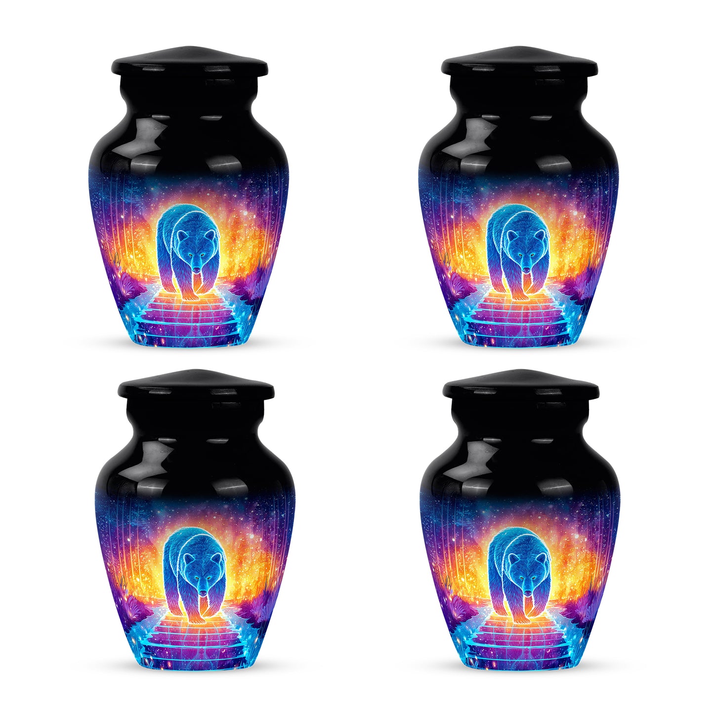 Charcoal Black Bear Cremation Urn side profile showing urn shape - traditional bear engraving with hand-polished finish - 10 inch aluminum urn for cremated remains