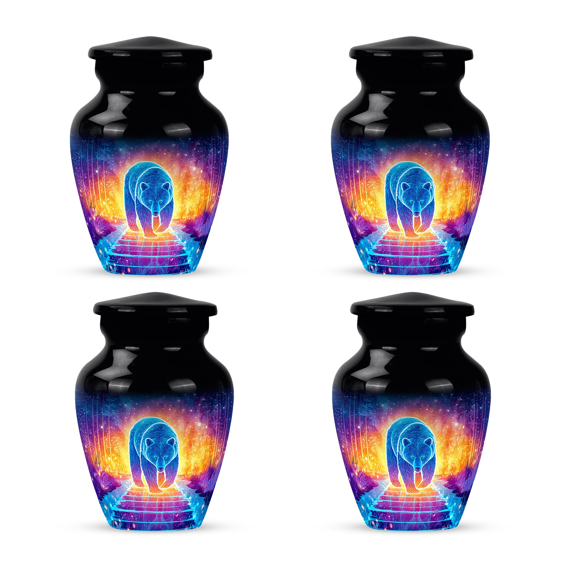 Charcoal Black Bear Cremation Urn side profile showing urn shape - traditional bear engraving with hand-polished finish - 10 inch aluminum urn for cremated remains