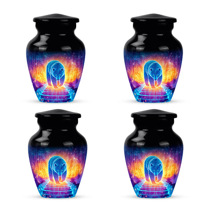 Charcoal Black Bear Cremation Urn side profile showing urn shape - traditional bear engraving with hand-polished finish - 10 inch aluminum urn for cremated remains