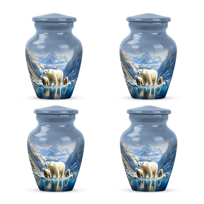 Sky Blue Bear Cremation Urn side profile showing urn shape - classic sculpted bear pattern on smooth aluminum - 10 inch aluminum urn for cremated remains