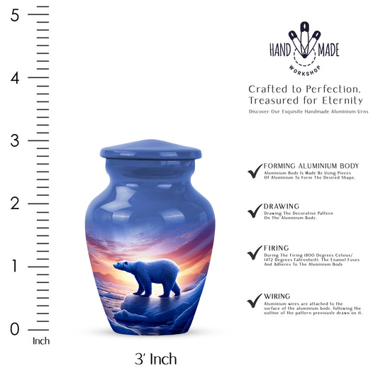 Vivid Blue Bear Cremation Urn close-up of engraving and surface detail - traditional bear engraving with hand-polished finish - mini keepsake memorial for portion of cremation ashes