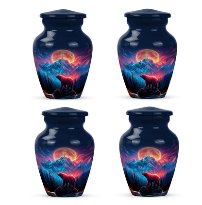 Cornflower Blue Bear Cremation Urn side profile showing urn shape - elegant classic bear relief with fine detailing - 10 inch aluminum urn for cremated remains