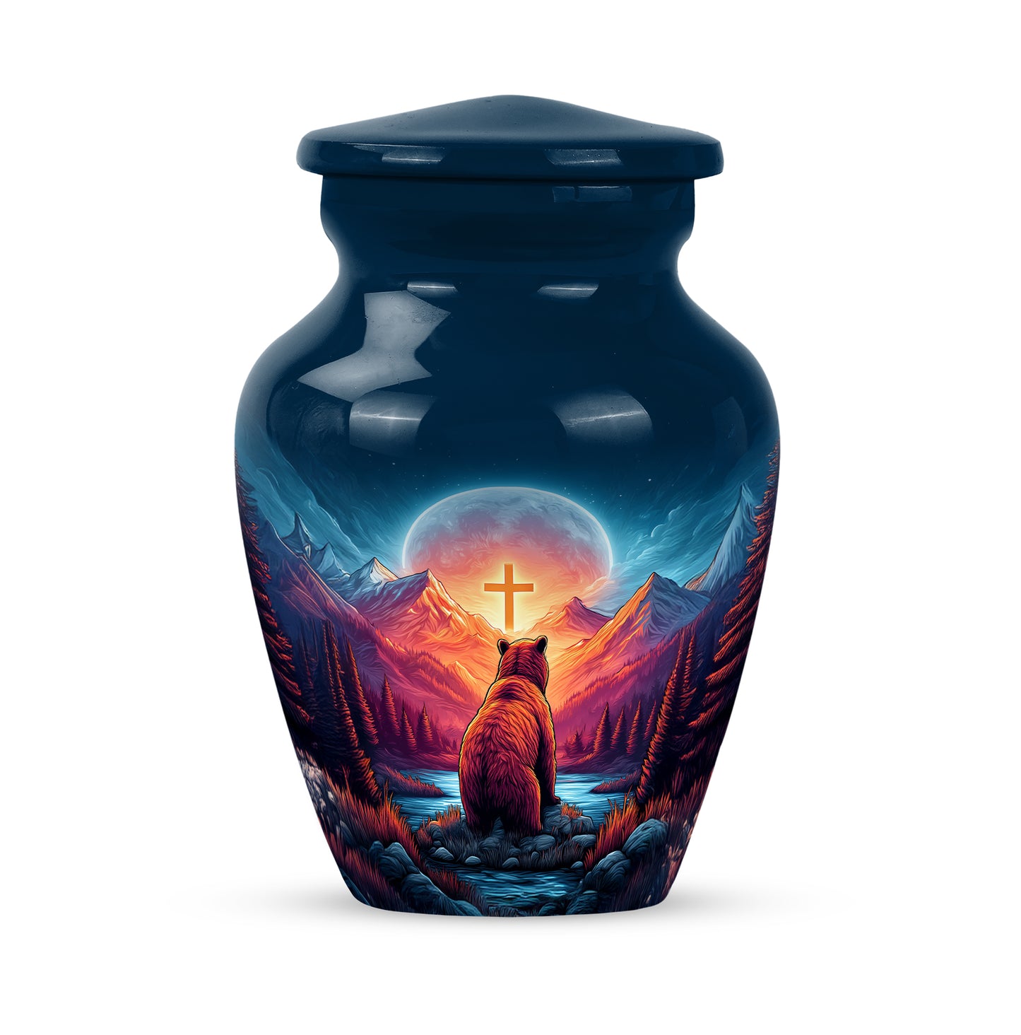 Ethereal Bear Memorial Cremation Urns - Blue 10-inch, 200 cu in - Yatskia
