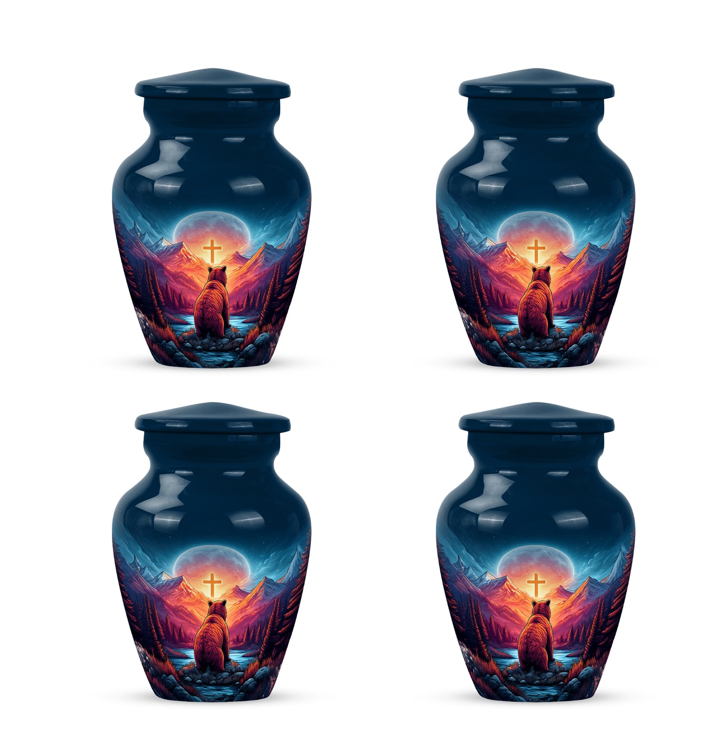 Dusty Blue Bear Cremation Urn side profile showing urn shape - timeless bear motif etched into premium metal - 10 inch aluminum urn for cremated remains
