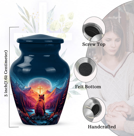 Serene Blue Bear Cremation Urn close-up of engraving and surface detail - elegant classic bear relief with fine detailing - mini keepsake memorial for portion of cremation ashes